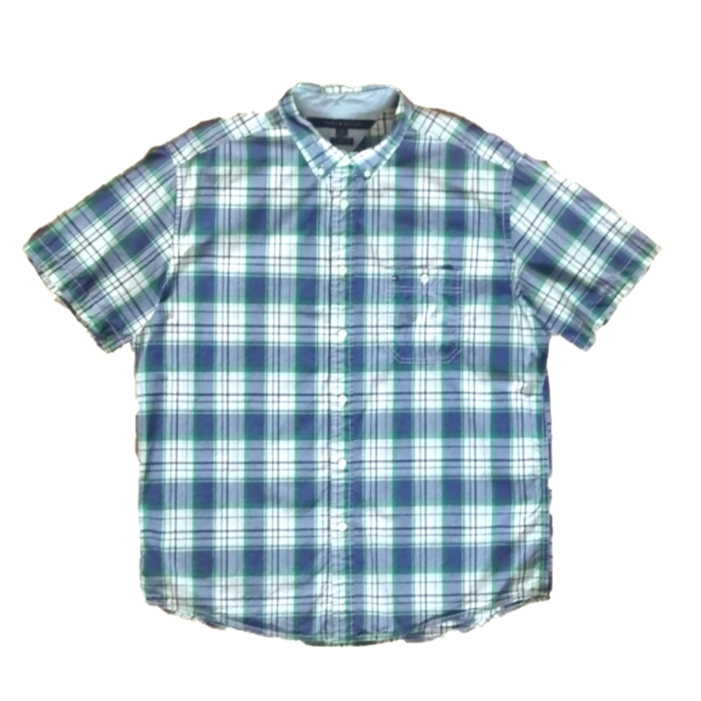 Tommy Hilfiger Men's Short sleeves Plaid Shirt 100% Cotton Size XL